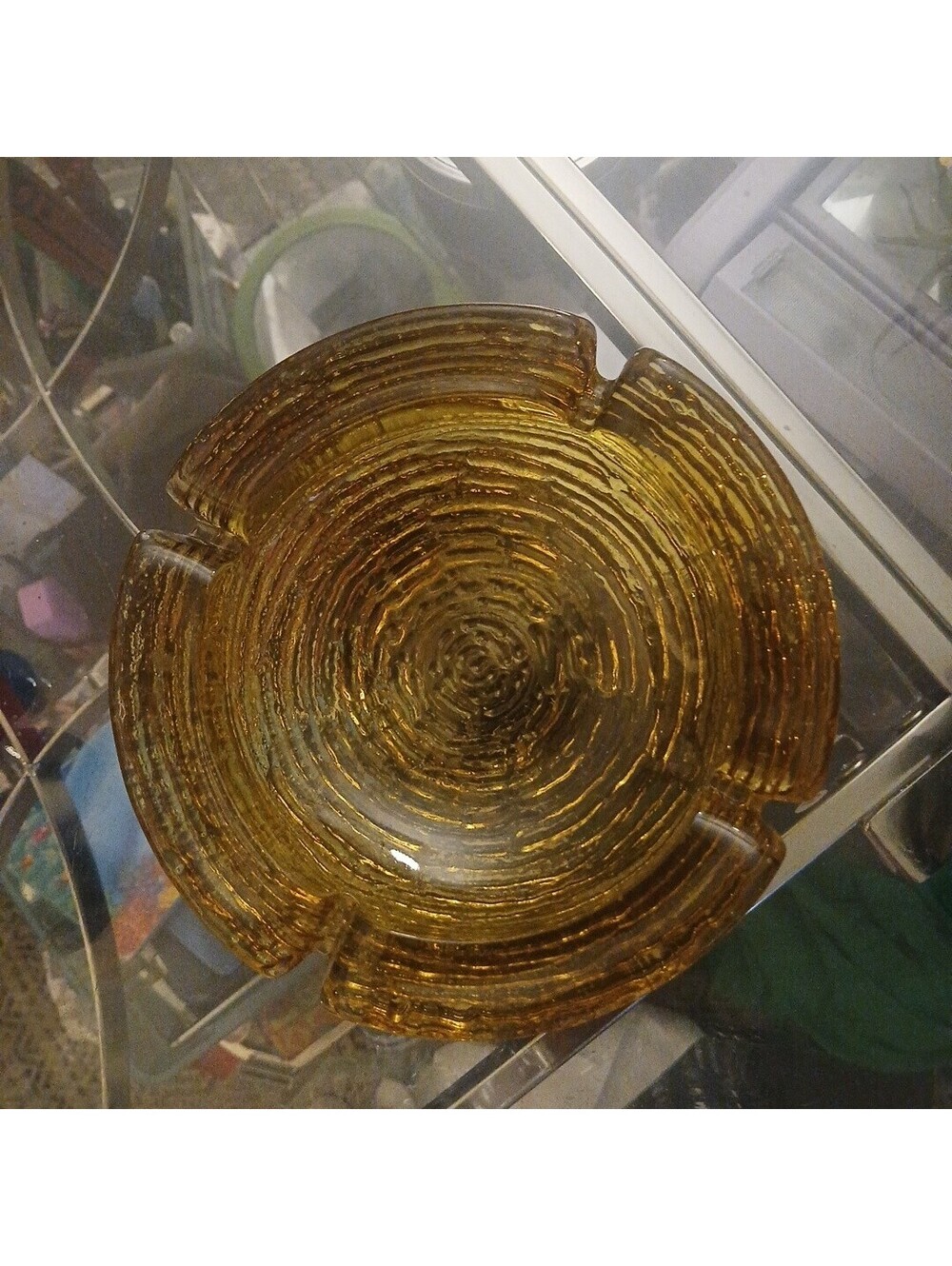 Anchor Hocking Soreno 6 1/4” Amber Round Ashtray Ripple Glass (No Chips)